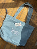 Denim Embroidered Shoulder Tote