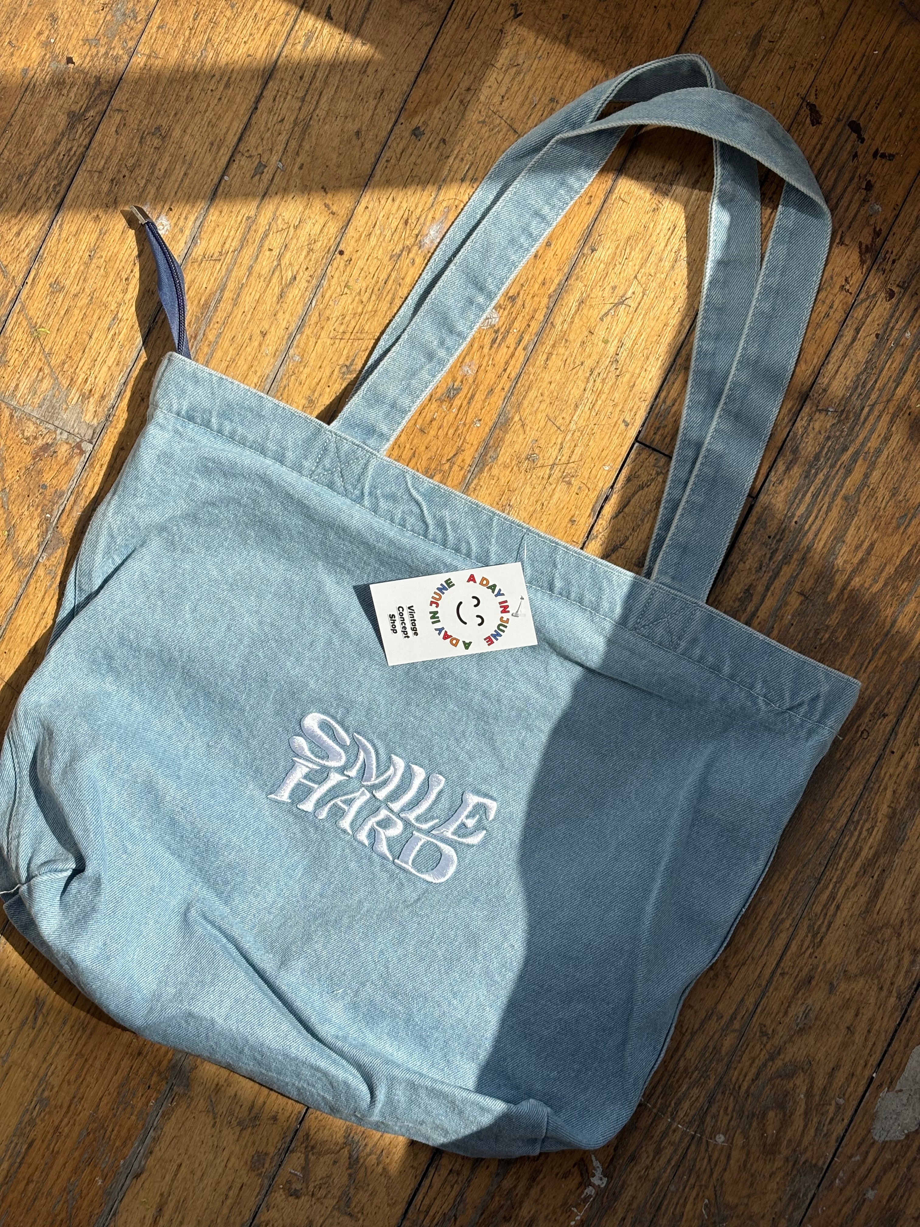 Denim Embroidered Shoulder Tote